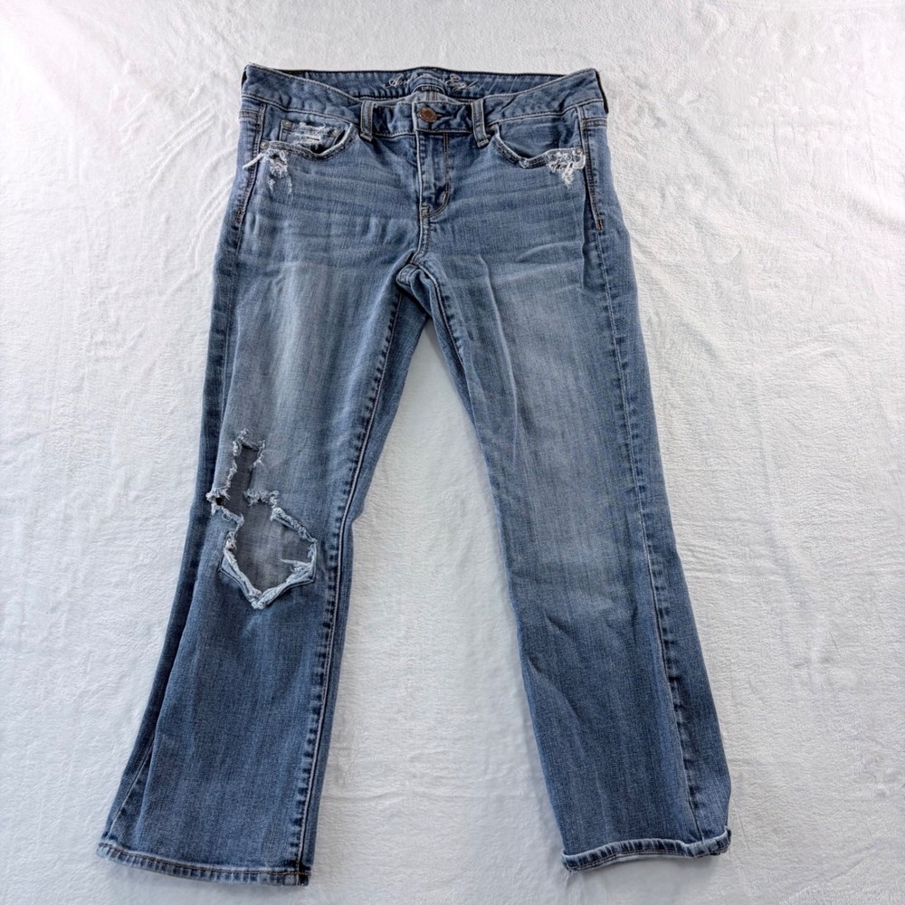 American Eagle Vintage Flare Jeans Blue Distressed Ripped Denim Size 6